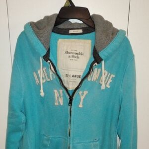 Abercrombie & Fitch Turquoise Zip Hoodie with Gray Hood Lining